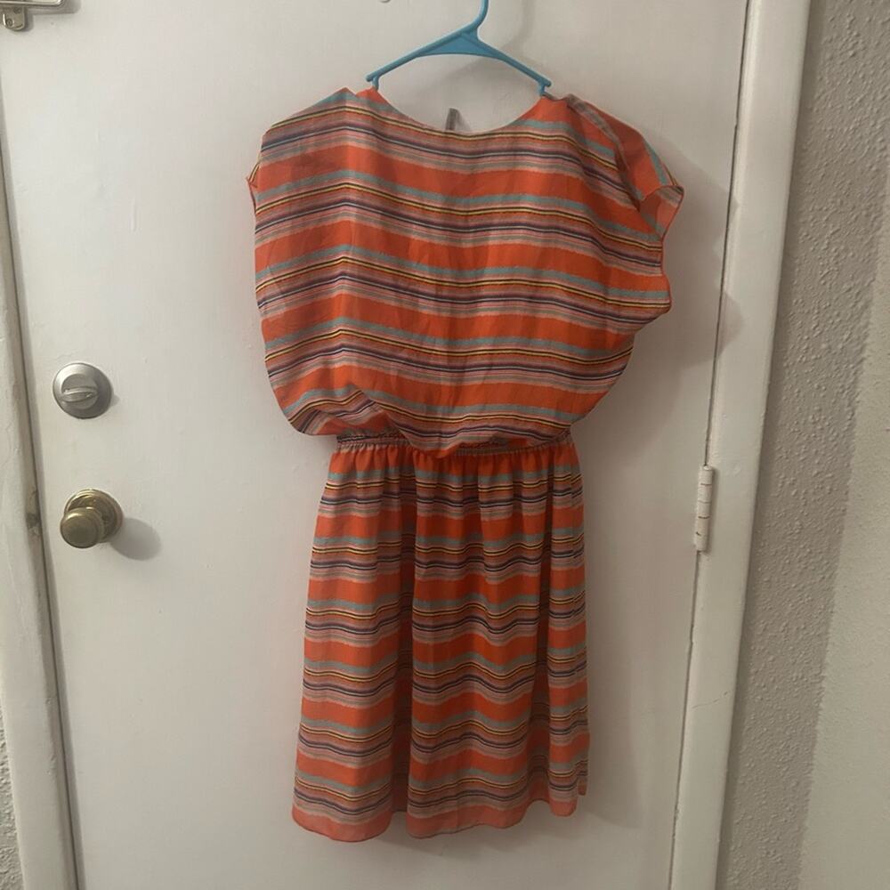 Expresso Striped Short Sleeve Gathered Dress S 80s Prints Rainbowcore Classic